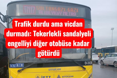 Trafik durdu ama vicdan durmadı: Tekerlekli sandalyeli engelliyi diğer otobüse kadar götürdü